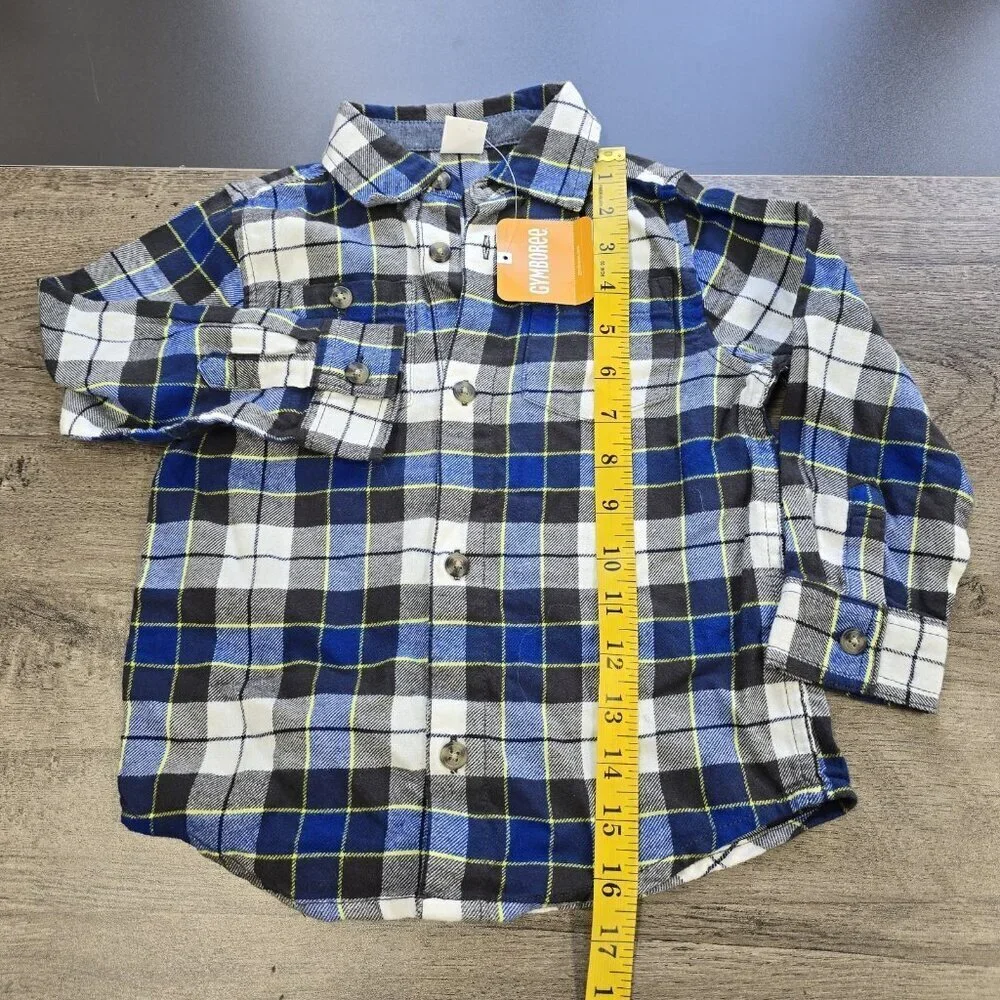 NWT Gymboree Flannel Button Up Shirt Boys Size 3T Plaid Grid Pattern Blue Gray